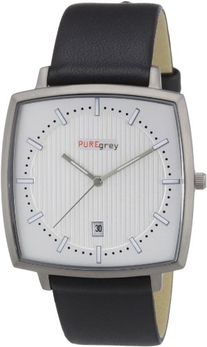 Pure Grey Watches 1665,9011 - Reloj analógico de Cuarzo para Hombre, Correa de Cuero Color Negro