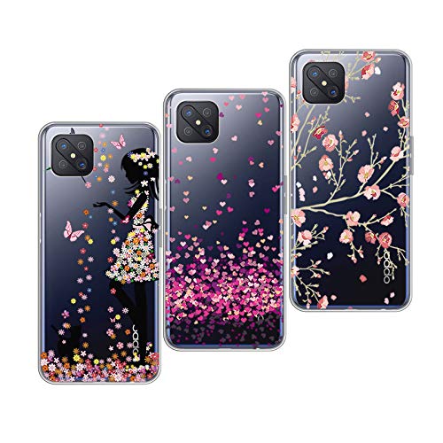 QFSM 3 Pack Funda para OPPO Reno 4Z 5G Transparente Carcasa Moda Cristal TPU Gel Cubierta De Silicona Suave Tapa Cover Case Caso - Chica Bonita + Flor de Ciruelo + Amor