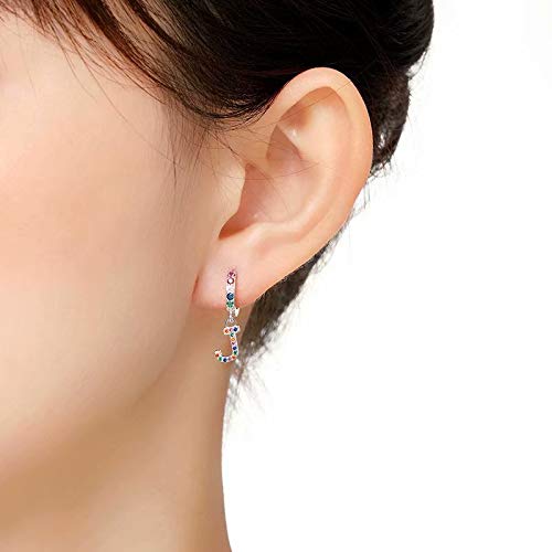 Qings Pendientes Colores, Pendientes Iniciales J Colgantes con Letras Circonitas Aretes de Plata Mujer Regalos de Cumpleaños para Mujeres Niñas