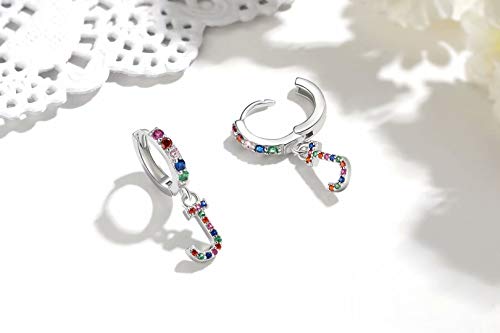 Qings Pendientes Colores, Pendientes Iniciales J Colgantes con Letras Circonitas Aretes de Plata Mujer Regalos de Cumpleaños para Mujeres Niñas