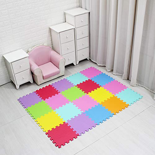 qqpp Alfombra Puzzle para Niños Bebe Infantil - Suelo de Goma EVA Suave. 20 Piezas (30 * 30 * 0.9cm), Naranja,Rosa,Amarillo,Azul,Verde,Rojo,Morado. QQC-BCEGHIKa20N