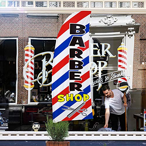 QSUM Barber Swooper Flag Kit | Bandera de Publicidad de Corte de Pelo - Cartelera para Tienda de Barbería, Estandarte de Peluqueria