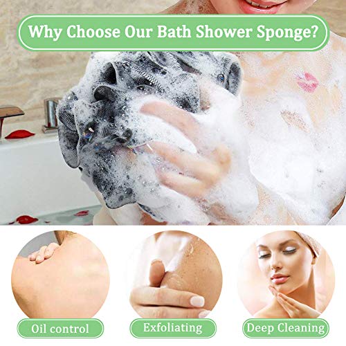 QSXX Malla de Baño Esponja, 2 PCS Negro Super Suave Malla Esponja de Ducha para Mujeres y Hombres para Exfoliar, Limpiar y Calmar la Piel