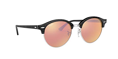 Ray-Ban Clubround Gafas de Sol, Top Wrinkled Black On Black, 51 Unisex-Adulto