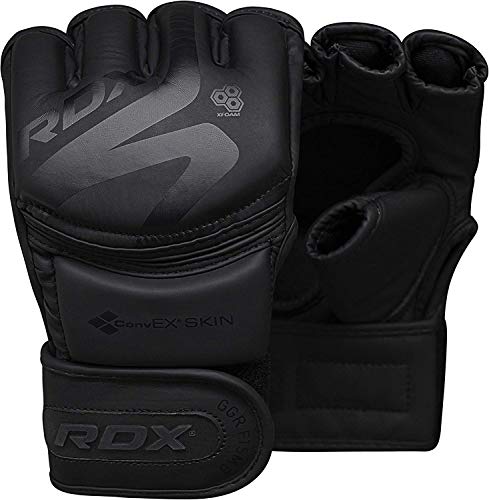 RDX Guantes MMA Artes Marciales Entrenamiento, Maya Hide Cuero Ventilada Grappling Guantillas, Noir Professional Abierto Palma Gloves, Sparring Kick Boxing Muay Thai Saco de Boxeo Lucha Libre Combate