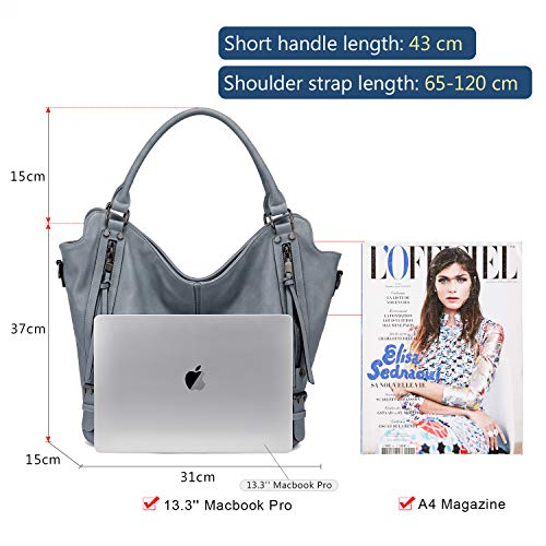 Realer Bolsos de Mujer Hobo Casual Grande Bolso Bandolera Polipiel Bolso Tote Bolso de Hombro Shopper Bolso de Cuero Sintetico Monedero Carteras 2pcs Azul Claro