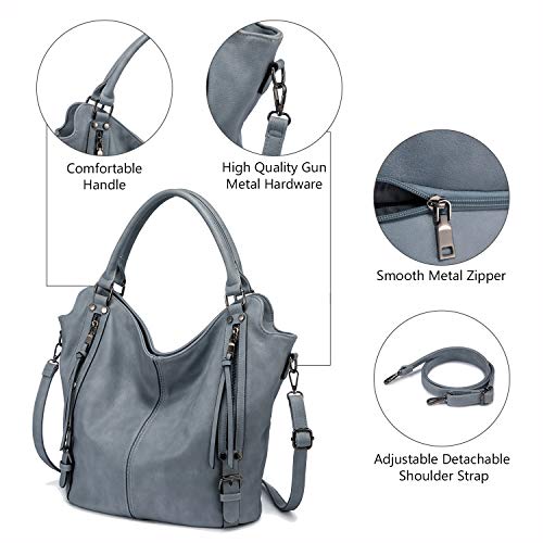 Realer Bolsos de Mujer Hobo Casual Grande Bolso Bandolera Polipiel Bolso Tote Bolso de Hombro Shopper Bolso de Cuero Sintetico Monedero Carteras 2pcs Azul Claro