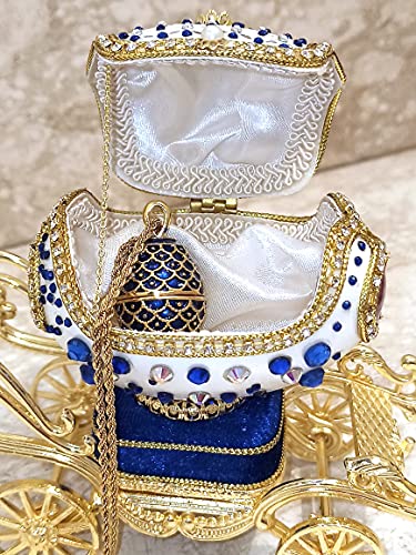 Regalo único de lujo para las mujeres, adorno de huevo de Faberge ruso, decoración del hogar, exquisito diamante de zafiro de Swarovski, diseño de oro de 24 quilates,música