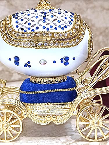 Regalo único de lujo para las mujeres, adorno de huevo de Faberge ruso, decoración del hogar, exquisito diamante de zafiro de Swarovski, diseño de oro de 24 quilates,música