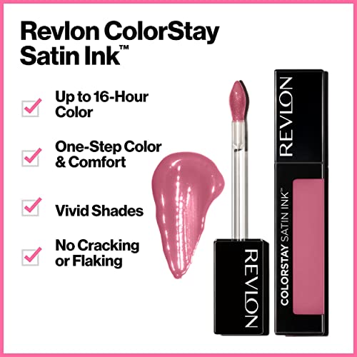 Revlon Lápiz labial líquido de tinta satinada ColorStay, colorantes de labios intensos, formulado con aceite de semilla de grosella negra, 008 Mauvey, Darling.