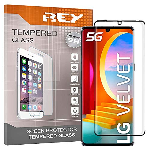 REY Protector de Pantalla 3D para LG Velvet 5G, Negro, Protección Completa, 3D / 4D / 5D (Pack 2X)