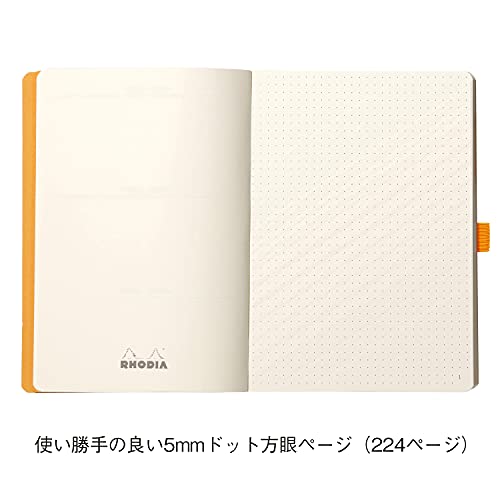 RHODIA 117755C - Carnet Souple Bullet Goalbook Orange - A5 - Pointillés Dot - 240 pages - Papier Clairefontaine Ivoire 90G - 2 Rubans, Fermeture Élastique - Couverture Simili Cuir - Rhodiarama