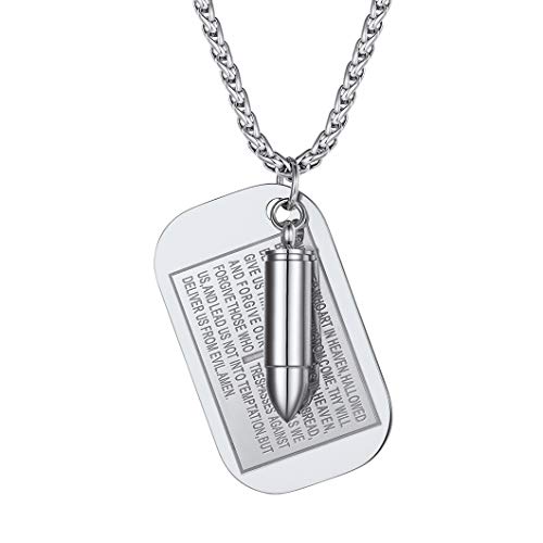 Richsteel Cadena Chapa con Cruz y Texto de Biblia Colgante Placa Militar y Cadena Acero Inoxidable