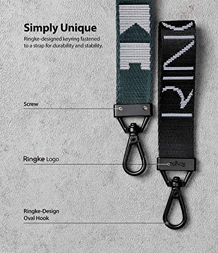 Ringke Key Ring Compatible con Llaves, Cámaras, Funda de Telefono, Correa para Llavero (2 paquetes) - Lettering Black & Peacock Green