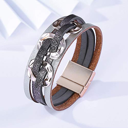 RIsxffp Pulseras Mujer, Boho Mujeres Multi-Capa Círculo Estrella Faux Leather Bracelet Brazalete magnético Brazalete Black