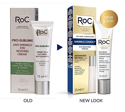 RoC - Retinol Correxion Wrinkle Correct Crema Contorno de Ojos - Antiarrugas y Antiedad - Con Retinol y Ácido Hialurónico - Sin Fragancia - 15 ml