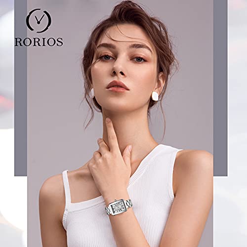 RORIOS Moda Relojes Mujer Analogico Relojes con Banda de Acero Inoxidable Cuadrado Relojes de Pulsera Elegante Vestir Relojes para Mujer