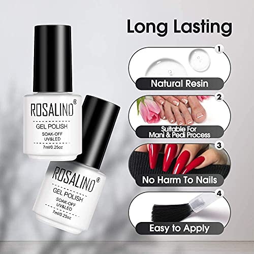 ROSALIND 20 Colores Esmalte Permanentes, Nude Negro Blanco Rojo Rosa Marrón Verde Morado Dorado Brillo Plat Colore 7ml UV Pintauñas Permanente Para Uñas, Gel de Uñas Semipermanente Kit Manicura 24PCS