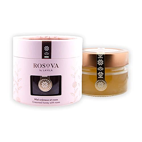 ROSOVA - Miel de acacia orgánica con aceite de rosa Miel cremosa y revuelta con un delicado sabor a rosa aceitosa de Bulgaria