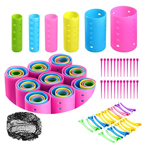 Rulo de Pelo,Zuzer 60PCS Rulos Rizar Pelo Pinza de Pelo Hair Curlers Rollers 20PCS Pinza de Pelo 60PCS pines y Redecilla Negra para Niñas Mujeres