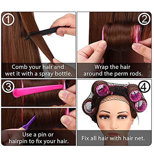 Rulo de Pelo,Zuzer 60PCS Rulos Rizar Pelo Pinza de Pelo Hair Curlers Rollers 20PCS Pinza de Pelo 60PCS pines y Redecilla Negra para Niñas Mujeres