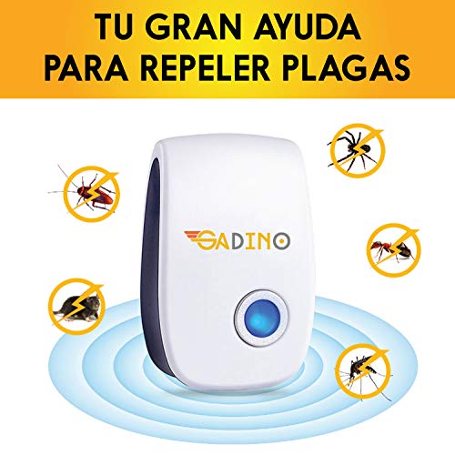 RUNADI Repelente ultrasónico de plagas - Repelente de roedores - Repelente de Ratones Plug in para Ratones, cucarachas, Ratas, arañas, Hormigas, roedores - Repelente de Insectos 6 Paquetes