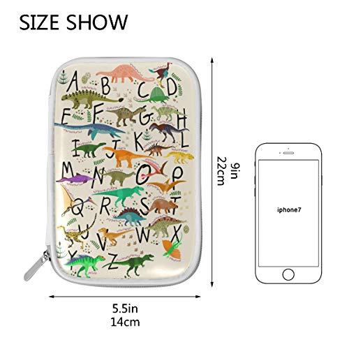 RXYY Estuche para lápices con diseño de dinosaurios tropicales, gráfico del alfabeto, soporte para lápices con cremallera, bolsa de viaje organizadora, cepillo cosmético, para niñas y niños