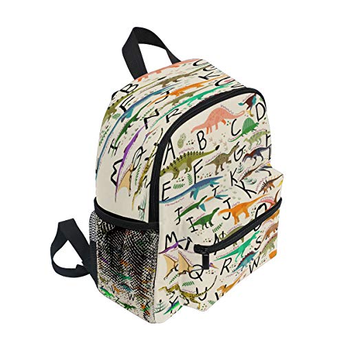 RXYY - Mochilas para niños con diseño de dinosaurios tropicales y letras del alfabeto, para viajes, mochila escolar, con correa para el pecho, para niñas y niños