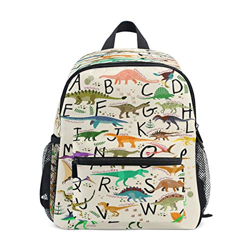 RXYY - Mochilas para niños con diseño de dinosaurios tropicales y letras del alfabeto, para viajes, mochila escolar, con correa para el pecho, para niñas y niños