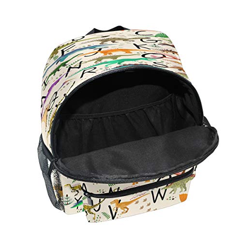 RXYY - Mochilas para niños con diseño de dinosaurios tropicales y letras del alfabeto, para viajes, mochila escolar, con correa para el pecho, para niñas y niños