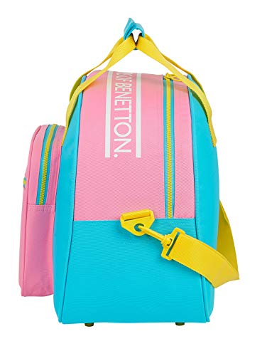 Safta Bolsa de Deporte de Benetton Color Block, 480x210x330mm, Rosa/Turquesa/Amarillo, M (M219)