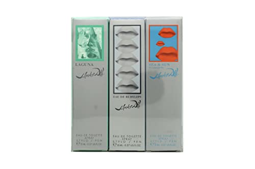 Salvador Dali Set de regalo de 3 bolígrafos de aerosol Laguna EDT + 8 ml Ruby Lips EDT + 8 ml Sea & Sun in Cadaques EDT