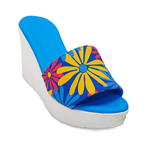 Sandalia Yute Mujer Azul Flores Multicolor talla 40 9 cms