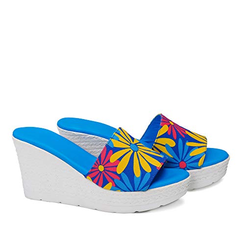 Sandalia Yute Mujer Azul Flores Multicolor talla 40 9 cms