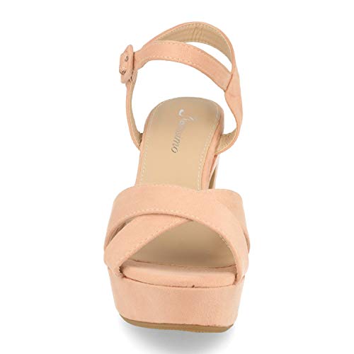 Sandalias Mujer Plataforma forrradas Peep Toe Correa Trasera Primavera Verano 2019. Talla 38 Rosa