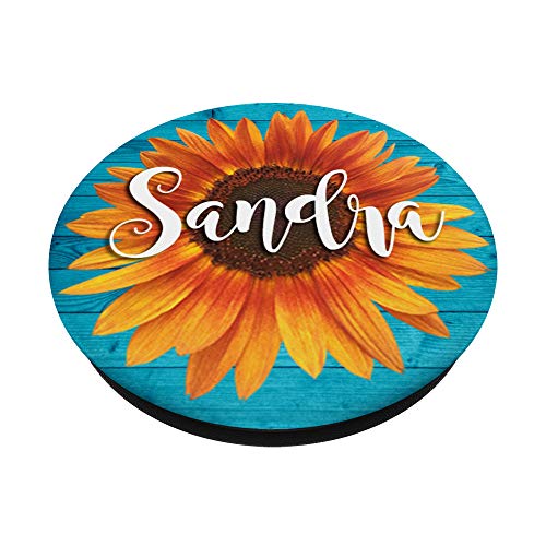 Sandra Name Sunflower Aqua - Regalo estético para mujeres y niñas PopSockets PopGrip Intercambiable