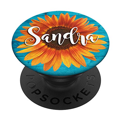 Sandra Name Sunflower Aqua - Regalo estético para mujeres y niñas PopSockets PopGrip Intercambiable