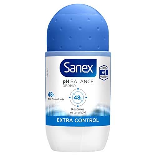 Sanex Dermo Extra Control, Desodorante Hombre o Mujer, Desodorante Roll-On, Pack 6 Uds x 50 Ml