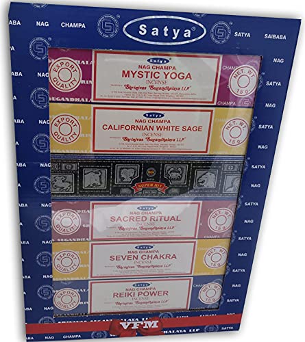 Satya VFM Lote Incienso Natural Aromático, 12 Cajas x 15 grs Cada Una en Caja Regalo, Selección de Fragancias, Gran Duración Aroma Delicado