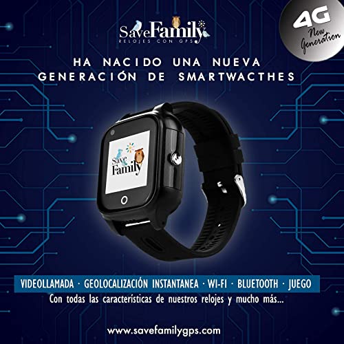 SaveFamily URBAN 4G. Reloj inteligente niño con Videollamada. Reloj GPS niños con WIFI, Bluetooth, identificador de llamadas, Boton SOS, Resistente al agua Ip67. Smartwatch niño Negro