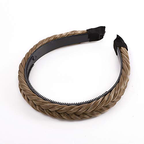 SEGO Extensiones de Cabello Diadema Trenzada Elástica Mujer Pelo Sintético Se Ve Natural Accesorios Fishtail Braided Hair Headband Head Hoop [Castaño Claro/Rubio Ceniza]