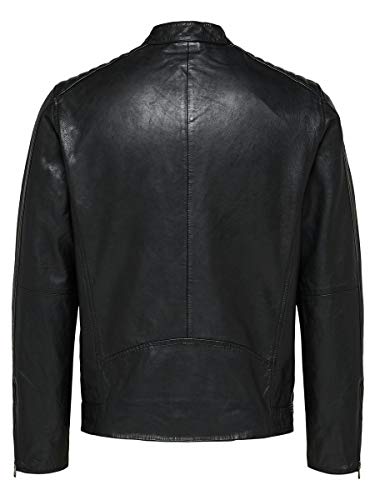 SELECTED HOMME Slh R-03 Racer Leather Jkt W Noos Chaqueta, Negro (Black), Medium para Hombre