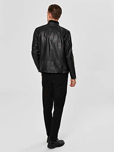 SELECTED HOMME Slh R-03 Racer Leather Jkt W Noos Chaqueta, Negro (Black), Medium para Hombre