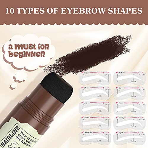 Sello para cejas, reutilizable, para cejas, con 10 plantillas y pincel de maquillaje, 3 en 1, perfecto para aplicar el pelo, delineador de cejas, resistente al agua