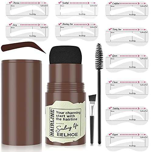 Sello para cejas, reutilizable, para cejas, con 10 plantillas y pincel de maquillaje, 3 en 1, perfecto para aplicar el pelo, delineador de cejas, resistente al agua