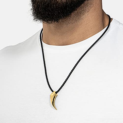 SERASAR Leather Chain for Men Leather Necklace with Pendant - 50cm Gold - Leather Cord Chain with Jewelry Box for Men - Real Leather - Gift for Men - Leather Necklace for Men Jewelry Band