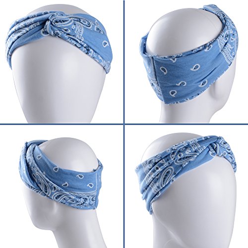 SERWOO 3pcs Diademas Mujer Turbante Elástico Banda Cabeza Nudo Pelo Bohemia Floral Twist para Yoga Fiesta Deporte (Bohemia B)