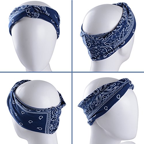 SERWOO 3pcs Diademas Mujer Turbante Elástico Banda Cabeza Nudo Pelo Bohemia Floral Twist para Yoga Fiesta Deporte (Bohemia B)