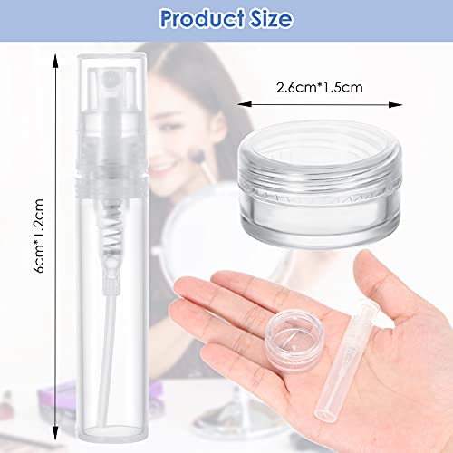 Set de 18 Botellas de Plástico Maquillaje 10 Botellas Spray Perfume de 3 ml 8 Contenedores de Muestra Transparentes de 5 ml Mini Botella Atomizadora Vacía Frasco Cosmético Portátil con Tapa