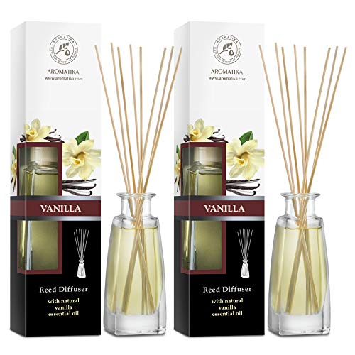 Set de Varillas Perfumadas con Difusor Vainilla 2x100ml - Difusores de Aromas Vainilla - Aromaterapia - Difusor Perfumado - Ambientador de Varillas de Rattan - Difusor Aromático - Aroma Vainilla